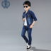 Quần áo bé trai denim phù hợp với áo hai dây 2019 trẻ em mùa xuân mới trong cậu bé lớn phiên bản Hàn Quốc của bộ đẹp trai - Phù hợp với trẻ em quần áo trẻ em mùa thu đông Phù hợp với trẻ em