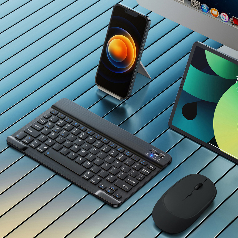 Bluetooth Wireless Keyboard and Mouse Set Suitable for Android and Apple iPad Computers, Rechargeable, Silent Typing, Portable and Compact