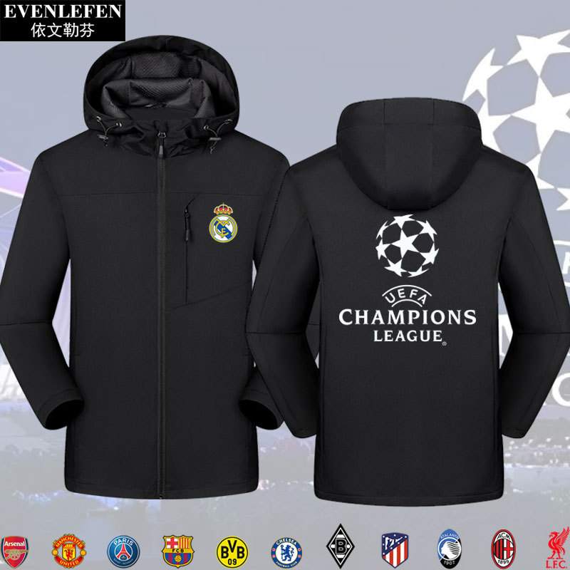 Champions League Football Real Madrid Chelsea Arsenal Atletico Madrid Ac Milan Jacket Men's and Women's Hooded Jacket Hoodie
