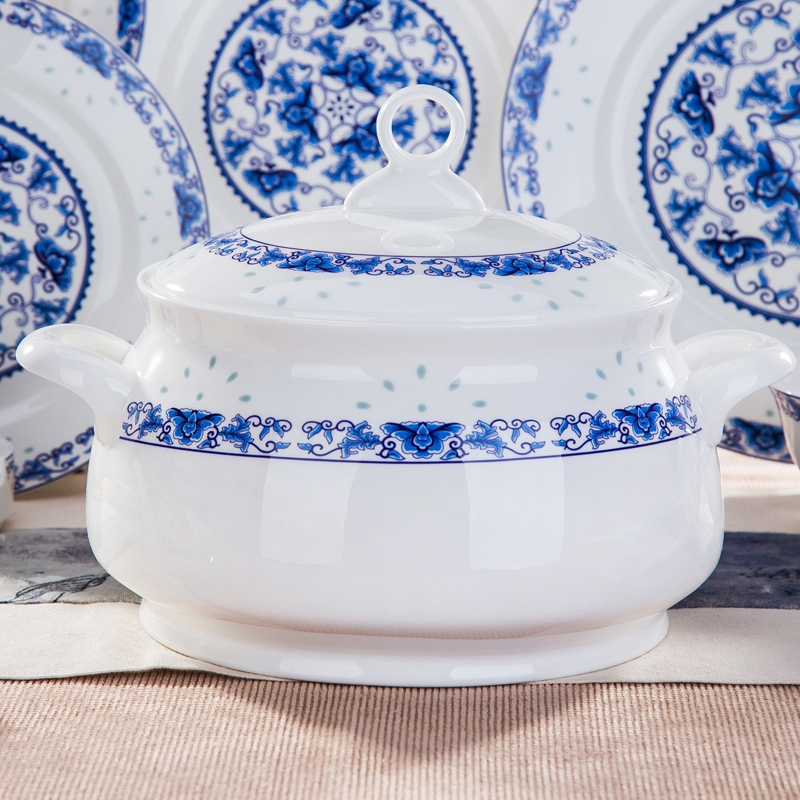 Jingdezhen ceramic tableware suit blue and white porcelain bowls set household contracted bowl dishes chopsticks ceramics housewarming gift