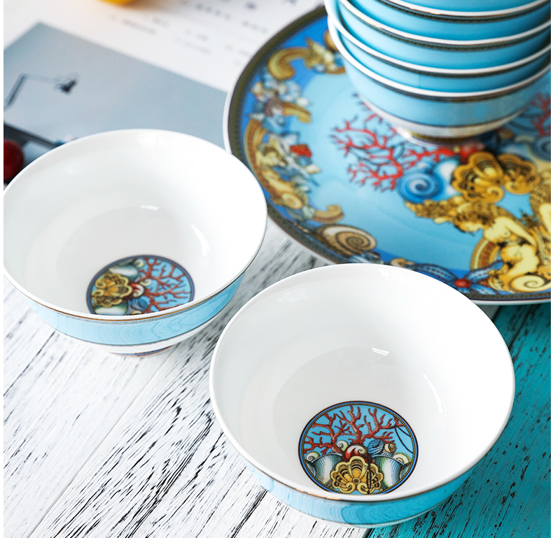 High - end 60 skull porcelain tableware suit household European imperial up dishes chopsticks dishes porcelain enamel suit