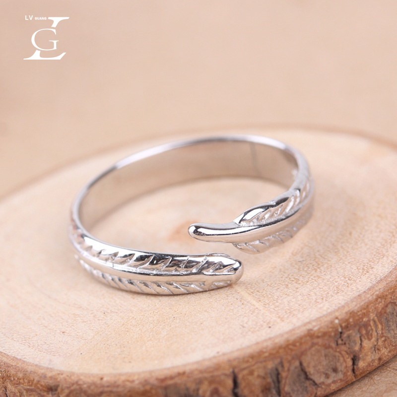 S925 silver feather ring female Japan-ROK version with opening brief girlfriends ring index finger ring creative personality to ring