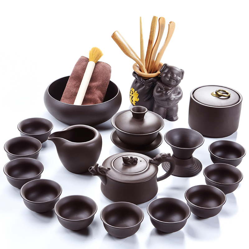 Porcelain clay ore violet arenaceous zhu xi shi god pot of kung fu tea set to restore ancient ways household 6 gentleman cup tea accessories