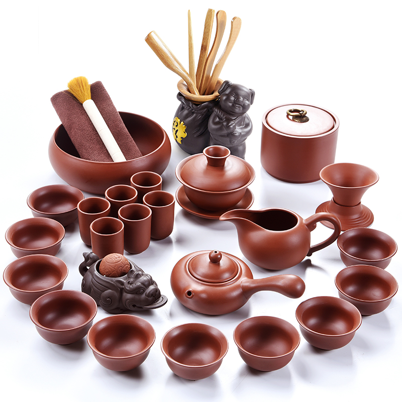 Porcelain clay ore violet arenaceous zhu xi shi god pot of kung fu tea set to restore ancient ways household 6 gentleman cup tea accessories