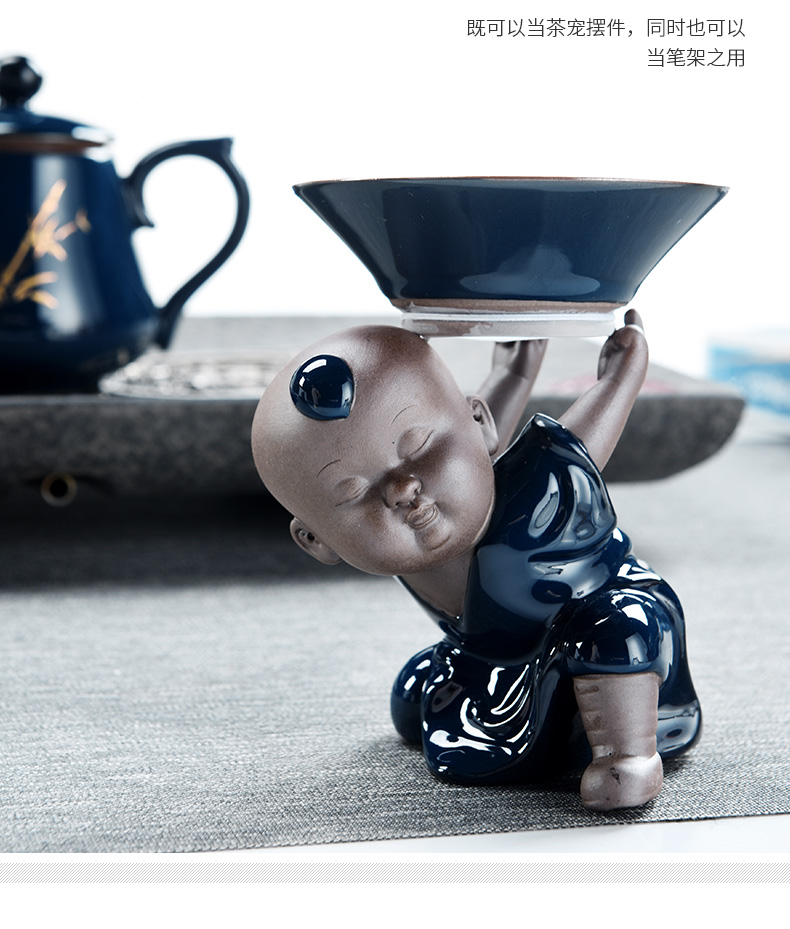 Ji blue glaze porcelain god the young monk kung fu boy ceramic pet furnishing articles manually zen tea play kung fu tea tea accessories