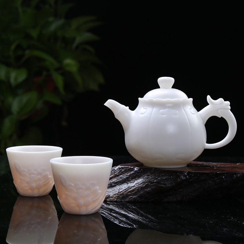 Suet white marble white porcelain porcelain god a kung fu tea set unglazed pot two dehua ceramic teapot teacup