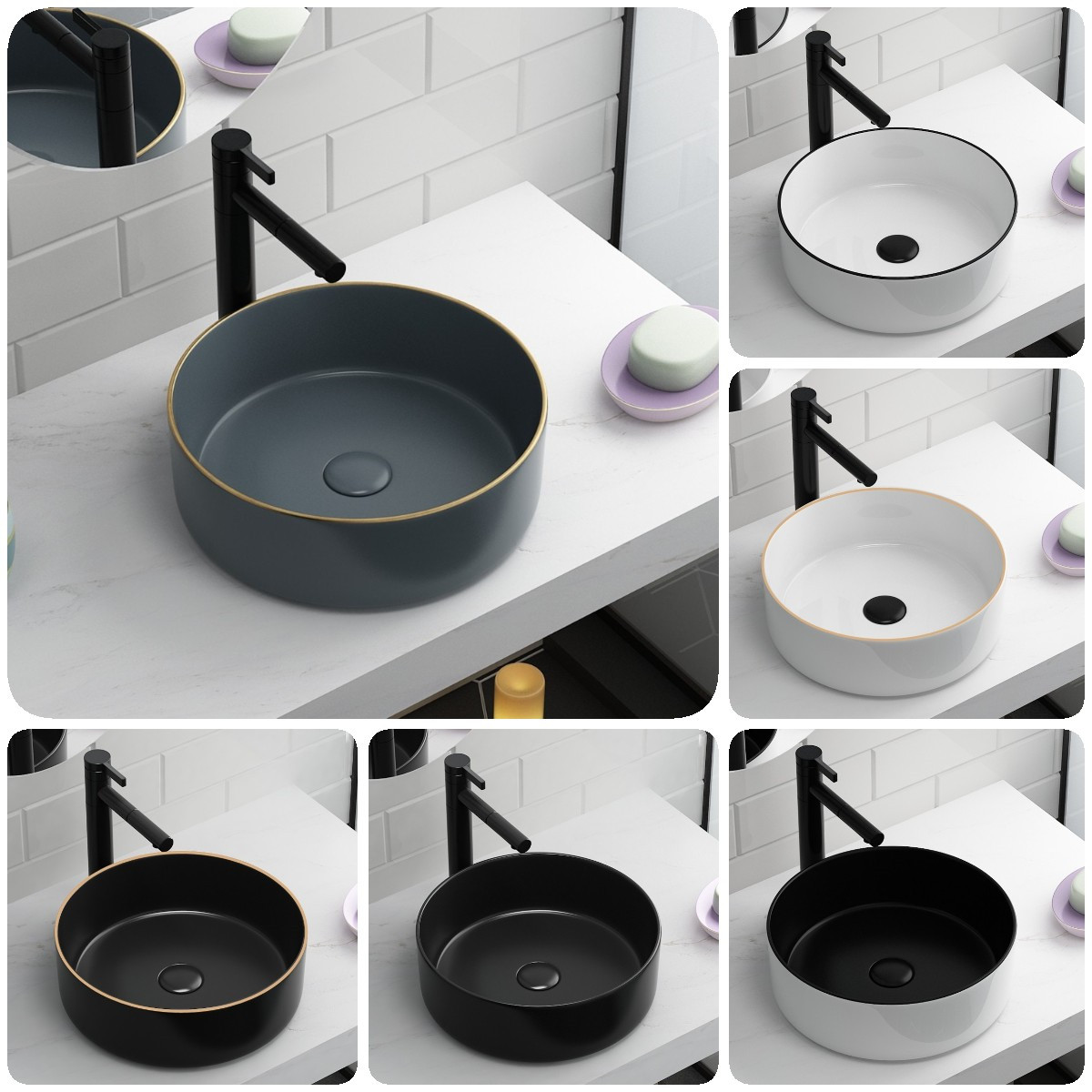Скандинавский пейзаж гладкая глазурованная керамическая цилиндрическая раковина над столешницей умывальник художественная раковина для ванной комнаты