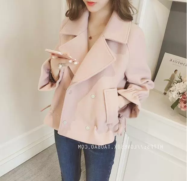 Áo khoác len nữ 2018 thu đông mới mặc cho học sinh Hàn Quốc mới lột ngắn thắt lưng ngắn bằng len áo dạ form ngắn