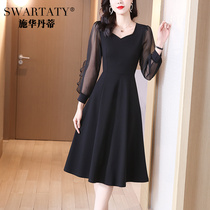 One-piece dress 2022 new womens spring black dress high-end atmosphere majoring in ancient Hebbon breeze Little black dress Early spring