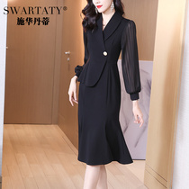 Spring Dress 2022 New Lady Black Dress Lady Fashion Temperament Irregular Bag Hip Skirt Early Spring Little Black Dress