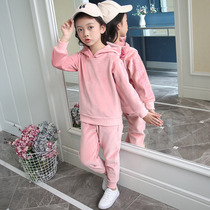 Girls autumn and winter golden velvet set 2020 new children autumn and winter girls fashionable foreign sports two pieces