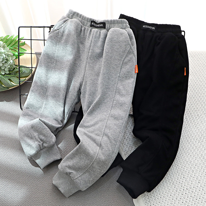 Children's cotton trousers in 2021 winter new boy plus thicker trousers in large children's casual sports pants