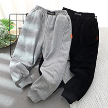 Childrens cotton pants 2021 Winter new boy plus velvet padded trousers middle and big childrens leisure sweatpants handsome tide