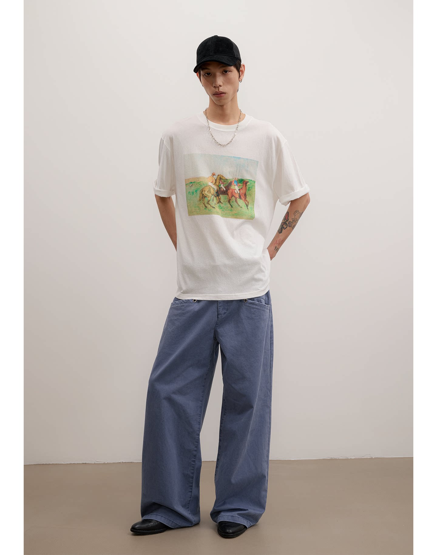 FUNKYFUN Vintage Equestrian Crayon Print Oversized Tee
