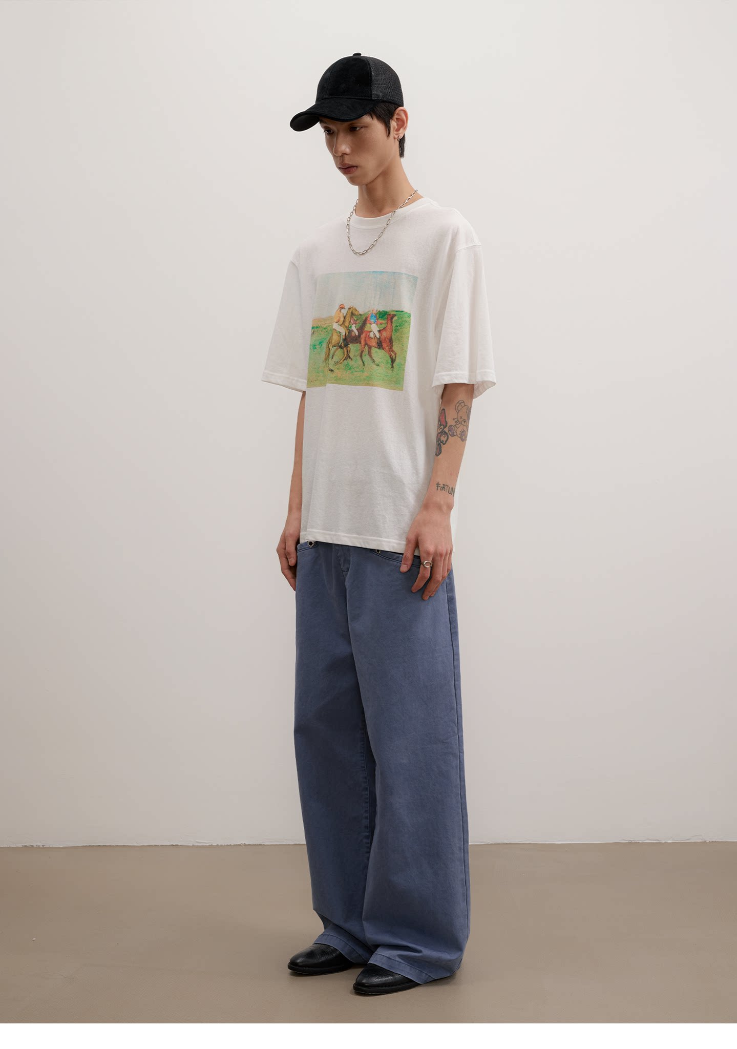 FUNKYFUN Vintage Equestrian Crayon Print Oversized Tee