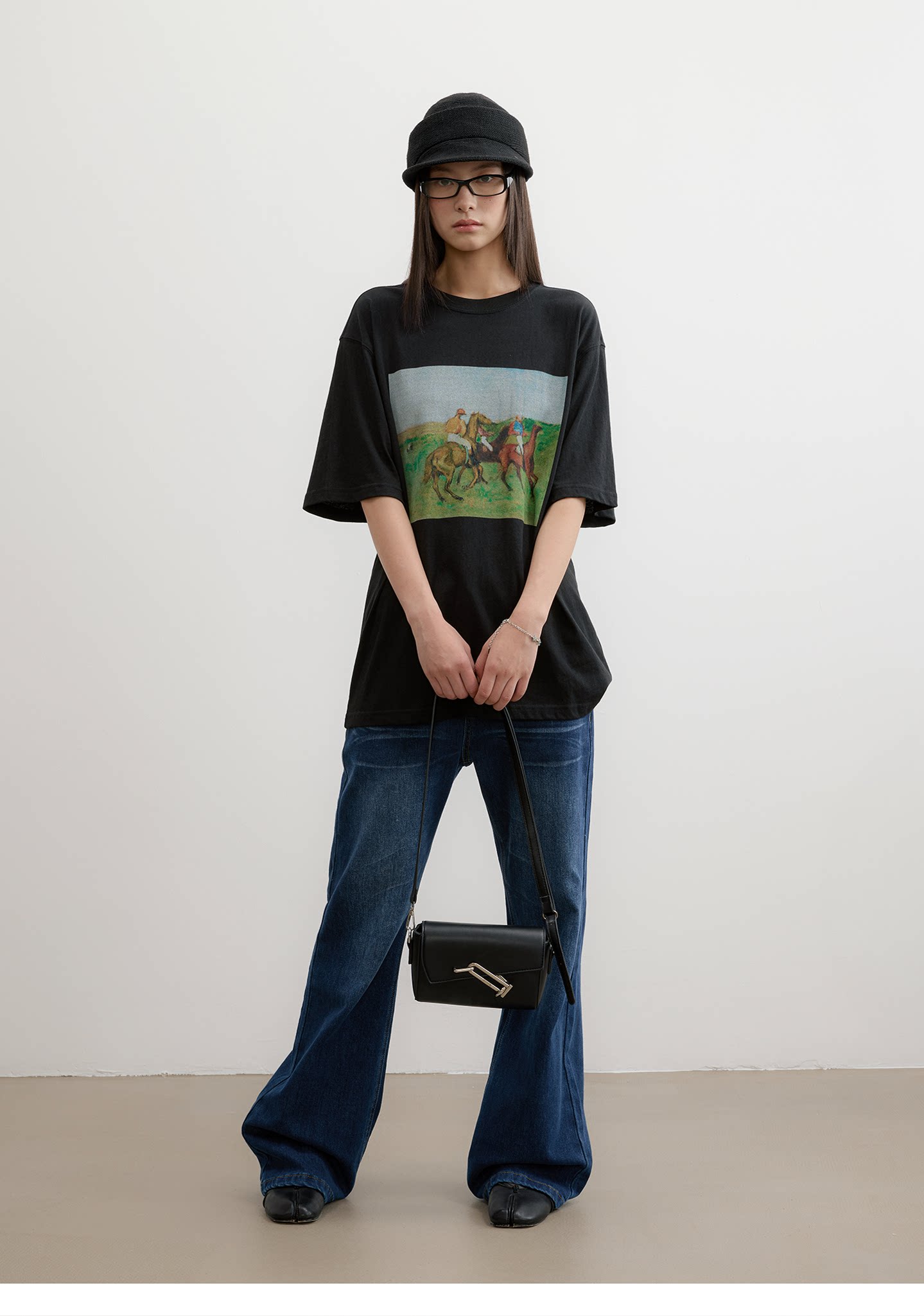FUNKYFUN Vintage Equestrian Crayon Print Oversized Tee