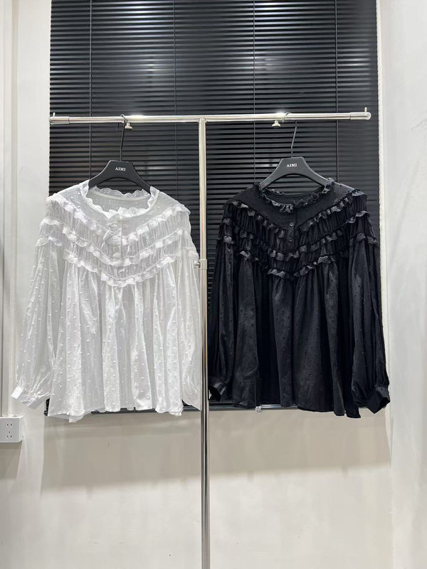 Korean Dongdaemun 2026 Autumn New Fashion Round-Neck Lace Patchwork Design Niche Sweet Youthful Shirt