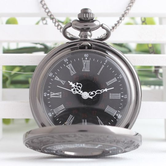 Luminous trend flip cover hollow dual display Roman quartz pocket watch black male and female student retro gift hanging watch