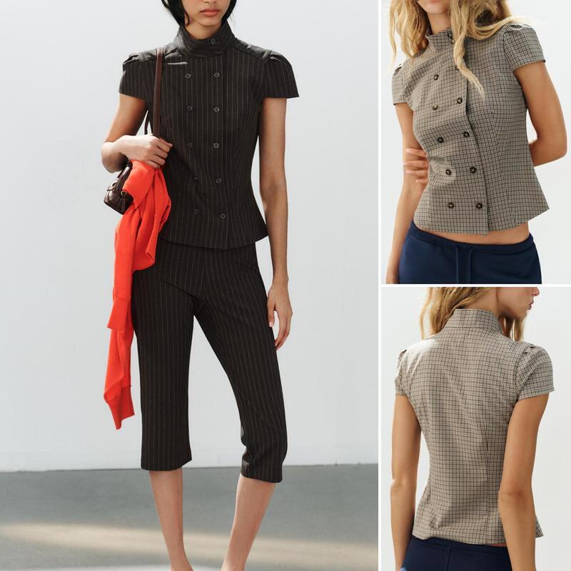 Qinchuan 26 Autumn European and American Style Stand Collar Ultra-Short Sleeve Top 4764037 Mid-Waist Capri Pants 4661452 Qinchuan 26 Autumn European and American Style Stand Collar Ultra-Short Sleeve Top 4764037 Mid-Waist Capri Pants 4661452