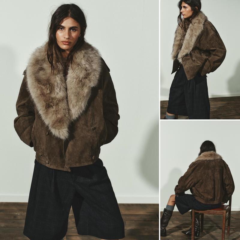 Qinchuan 25 Winter New Collection Faux Fur Effect Suede Texture Leather Long Sleeve Jacket 5761783