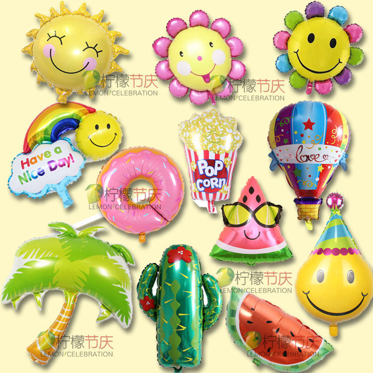 Cactus Melon Doughnut Hot Air Balloon Burst Rice Blossom Coconut Grove to Sunflower Rainbow Sun Aluminum Film Styling Balloon