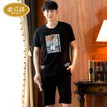 Mens pajamas summer short sleeve cotton men mens youth home clothes thin size summer suit can be worn outside