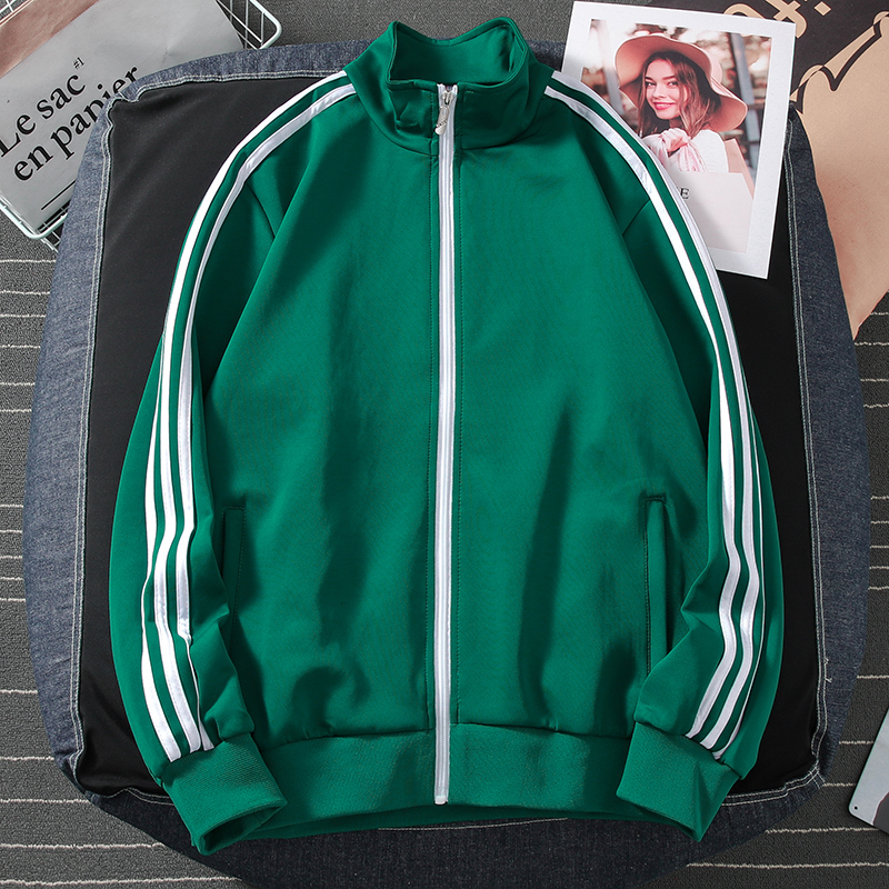 Teenagers' Green Casual Outdoor Sports Windproof Three-Stripe Sweatshirt Men's American Retro Cardigan Zipper Jacket Trendy