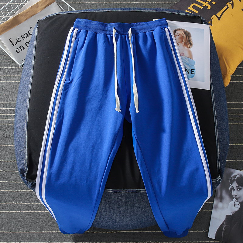 Klein Blue Sports Pants for Spring and Autumn, Slim Fit Jogger Casual Long Pants, Trendy Brand Men's Patchwork Three-Stripe Sweatpants