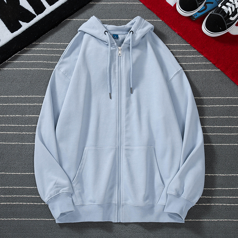 Men's Sweatshirt Spring and Autumn Thin Sports Youth Blue Large Size Pure Cotton Zipper Casual Hooded Cardigan Jacket