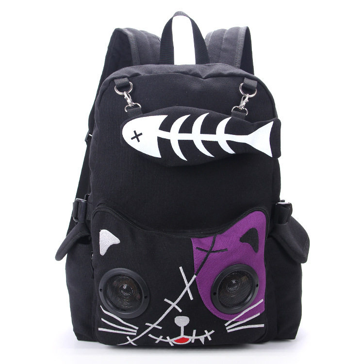 Stereoman European Banned Gothic Punk Design Subculture Backpack Canvas Cat Embroidery School Bag