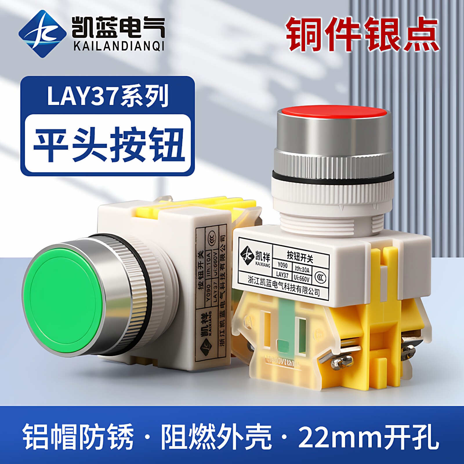 自复位/自锁按钮开关 LAY37-11BN 平头按钮Ф22MM Y090常开常闭