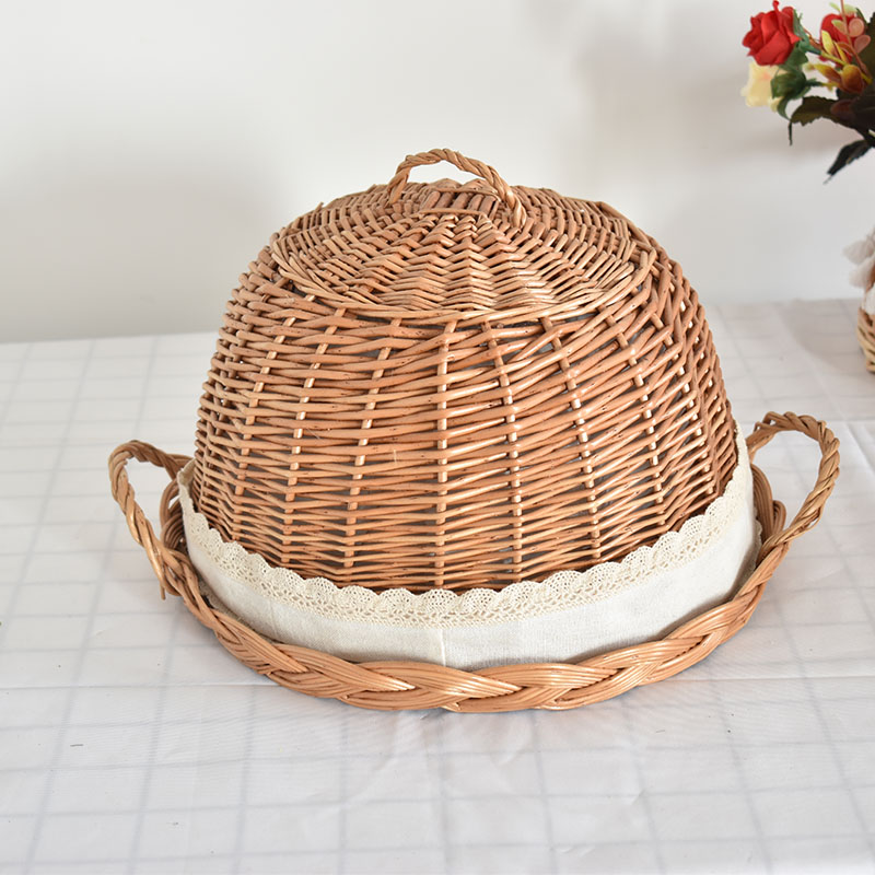 Willow Crochet Woven Original Wood Color Zakka Round Food Bread Mantle Tea Point Pizza Tray-Taobao