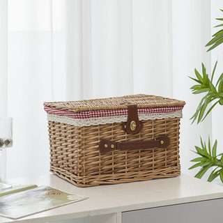 Liu Ruixuan Storage Basket, Rattan Woven, Large Covered Portable Storage Box for Toys and Snacks, Wicker Picnic Basket
