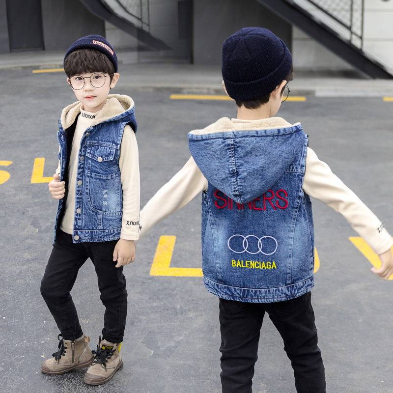Boy Cowboy Waistcoat Autumn Winter 2021 New Baby Plus Suede Kampung Baby Boy's Thickened Vest Jacket Tide