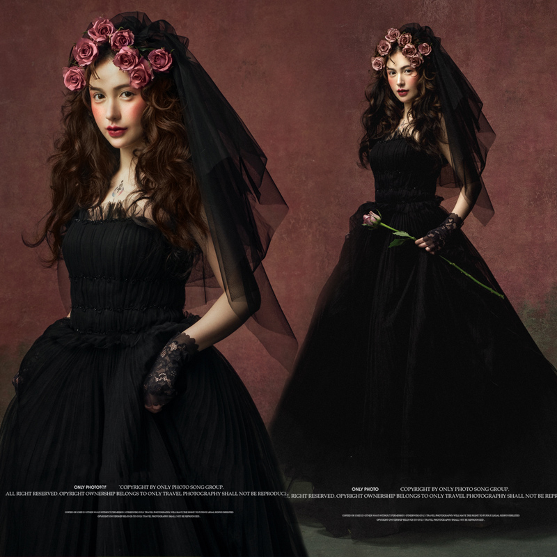 2019 new wedding photography photography couple photo theme clothing photo color yarn black tube top trailing dress