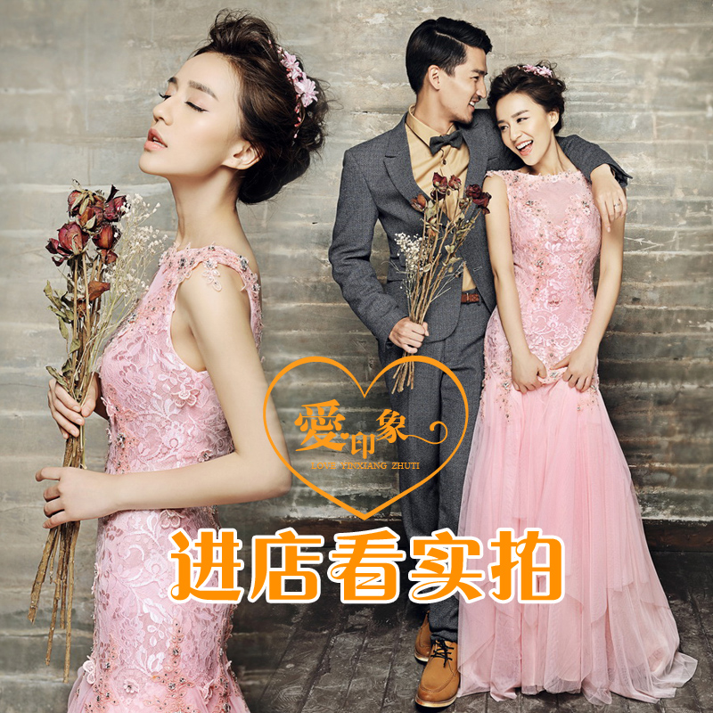 Exhibition new photo studio theme wedding dress retro European and American fan big brand dress Korean style lace mermaid photography clothing