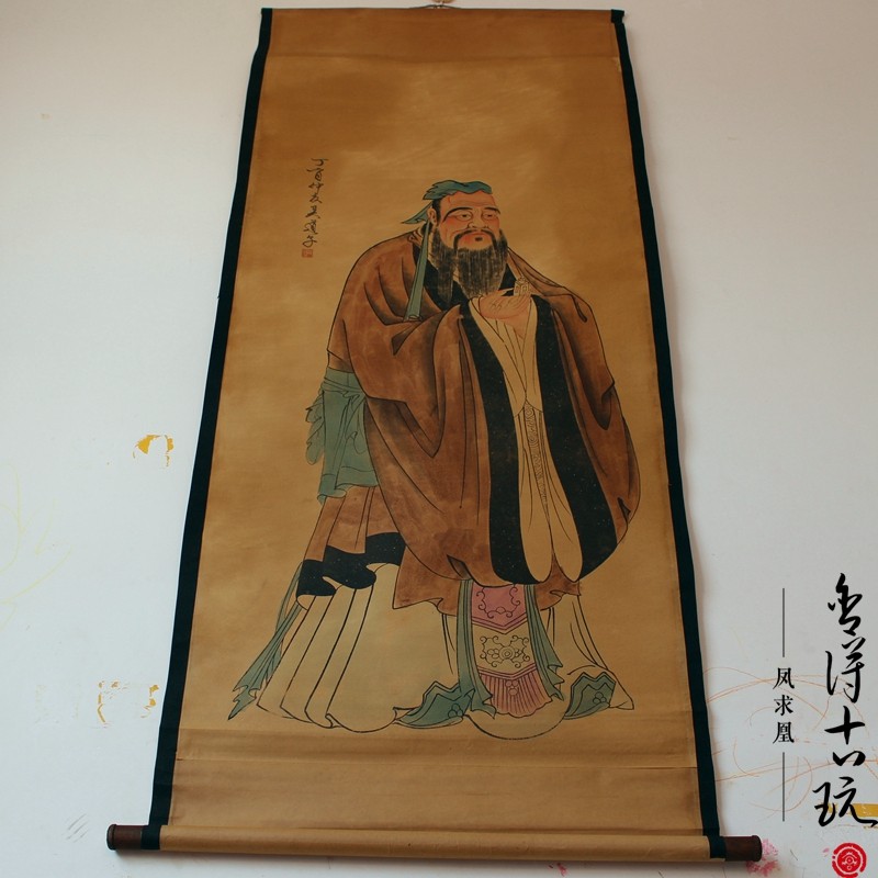 Antique calligraphy and painting Chinese painting Celebrity calligraphy and painting Middle hall painting Living room hanging painting Landscape painting Confucius figure 2 Mounted