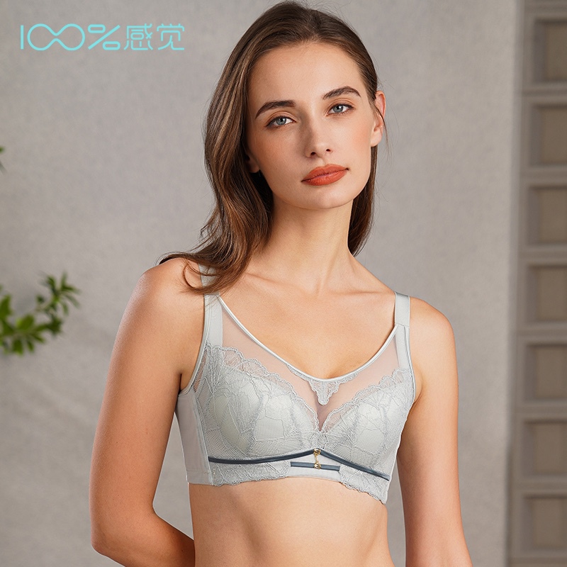 100% Feeling French Lace Thin C Big Breasts Show Small Crystal Cup Breast Reduction Push-Up Bra 6027
