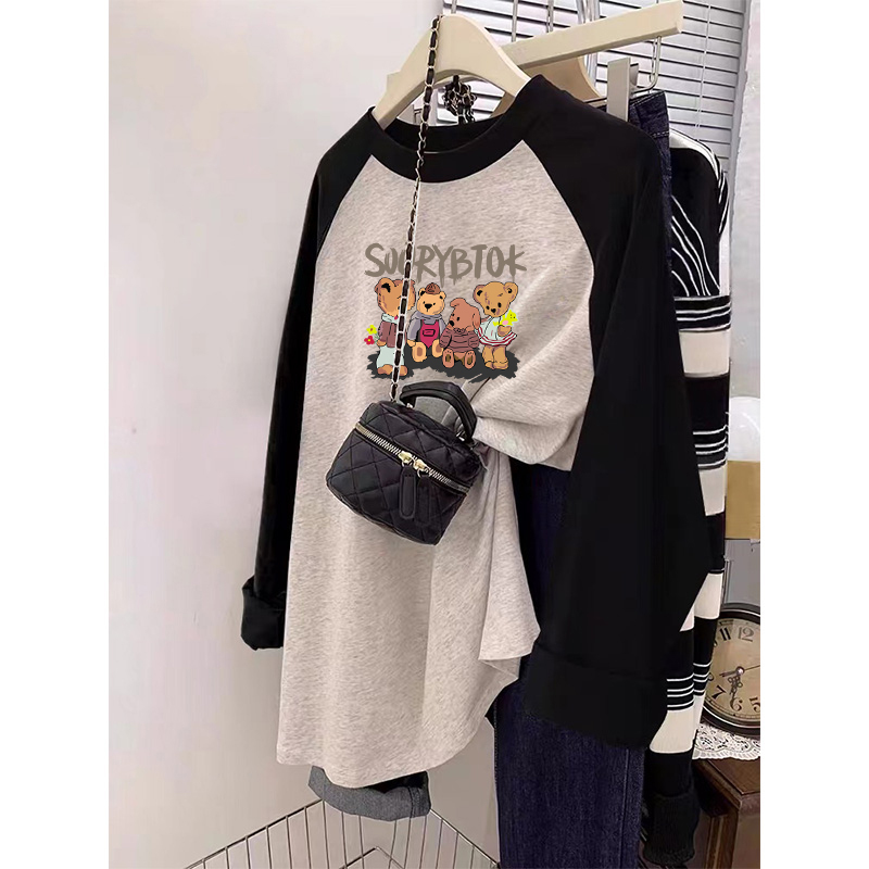Maternity Base Layer Shirt, Autumn and Winter Top, Pure Cotton, Mid-Length, Loose Fit, Covers the Buttocks, Spring and Autumn Style, Inner Wear, Raglan Long-Sleeve T-Shirt