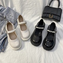 Japanese French retro British style small leather shoes womens 2022 spring new pearl design women