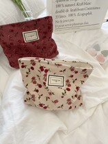 Japanese Corduroy Rose Cosmetic Bag Womens New Clutch Bag Portable Wash Storage Bag Retro Simple