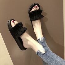 Japan 2022 new summer student one word thick bottom slippers female vacation beach shoes fashion outer wear sandals