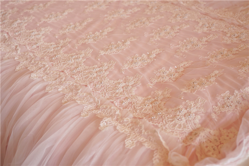 Nhập khẩu tùy chỉnh sang trọng châu Âu handmade đính cườm sequin ngọc trai LACESHABBY ren trải giường drap giuong