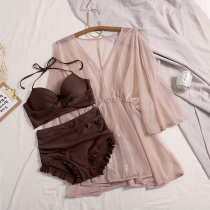 Swimsuit female summer 2021 new fairy fan three piece sexy bikini cover belly thin conservative Korea hot spring