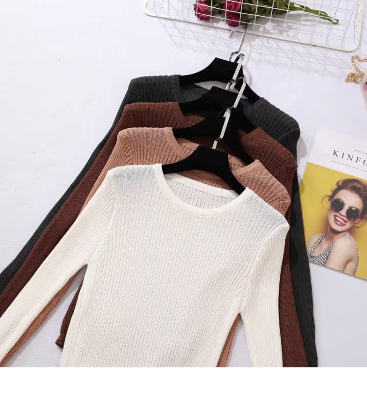 Áo len cổ tròn 2018 cẩn thận cho chiếc áo len lụa siêu mỏng trong suốt gợi cảm của phụ nữ dài tay phần mỏng chạm đáy áo Slim thoi trang cong so