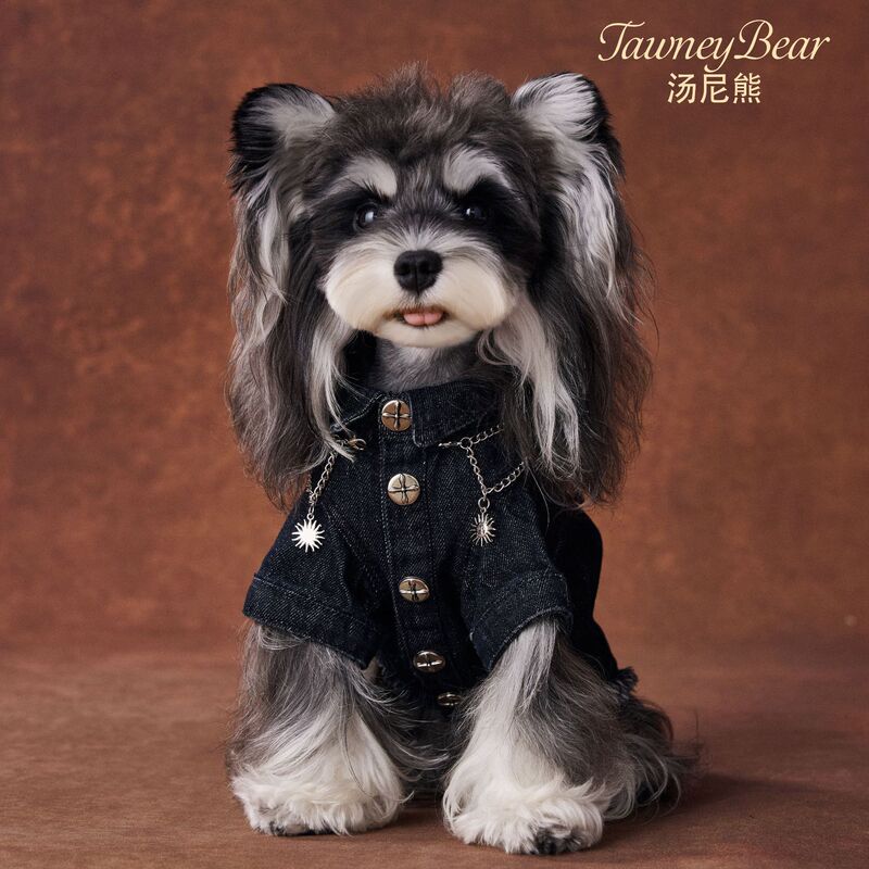Tony Bear Dog Clothes Autumn/Winter Collection: Schnauzer, Teddy, Bichon Star Chain Black Denim Two-Legged Jacket Tony Bear Dog Clothes Autumn/Winter Collection: Schnauzer, Teddy, Bichon Star Chain Black Denim Two-Legged Jacket