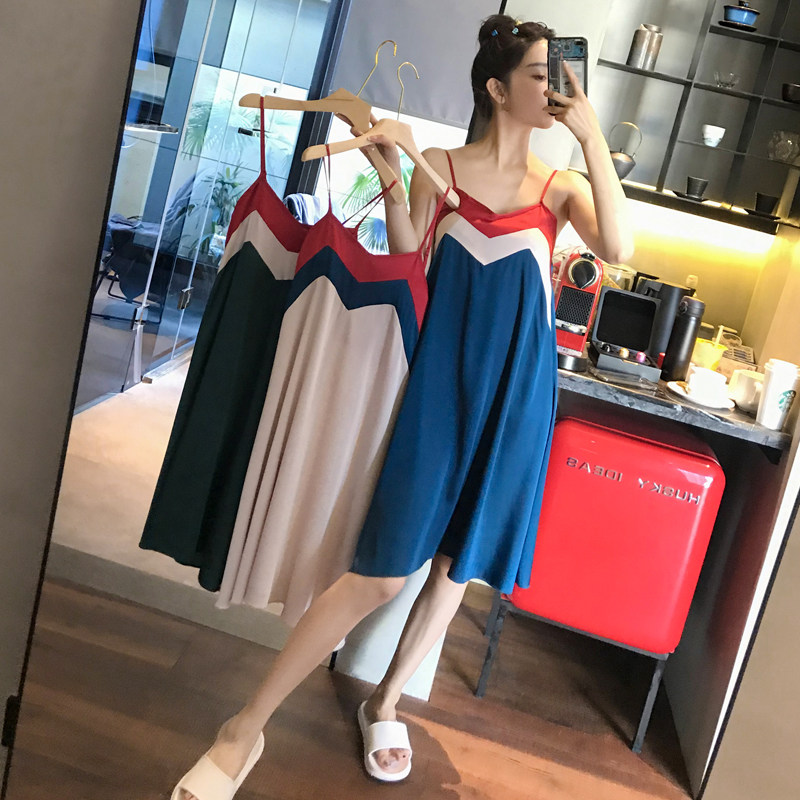 Ice Wire Harness Sleeping Skirt Woman Summer Thin with chest cushion Han version pregnant woman loose sexy pyjamas dress girl's home dress