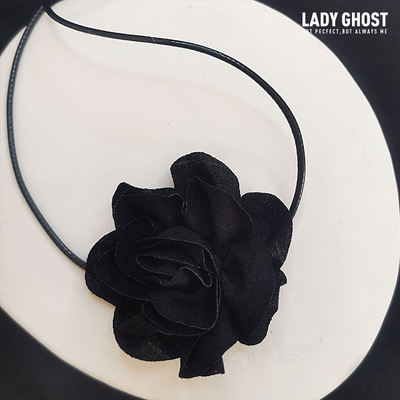 ladyghost Dark and cold style camellia tie choker necklace, retro court sexy neckband collar