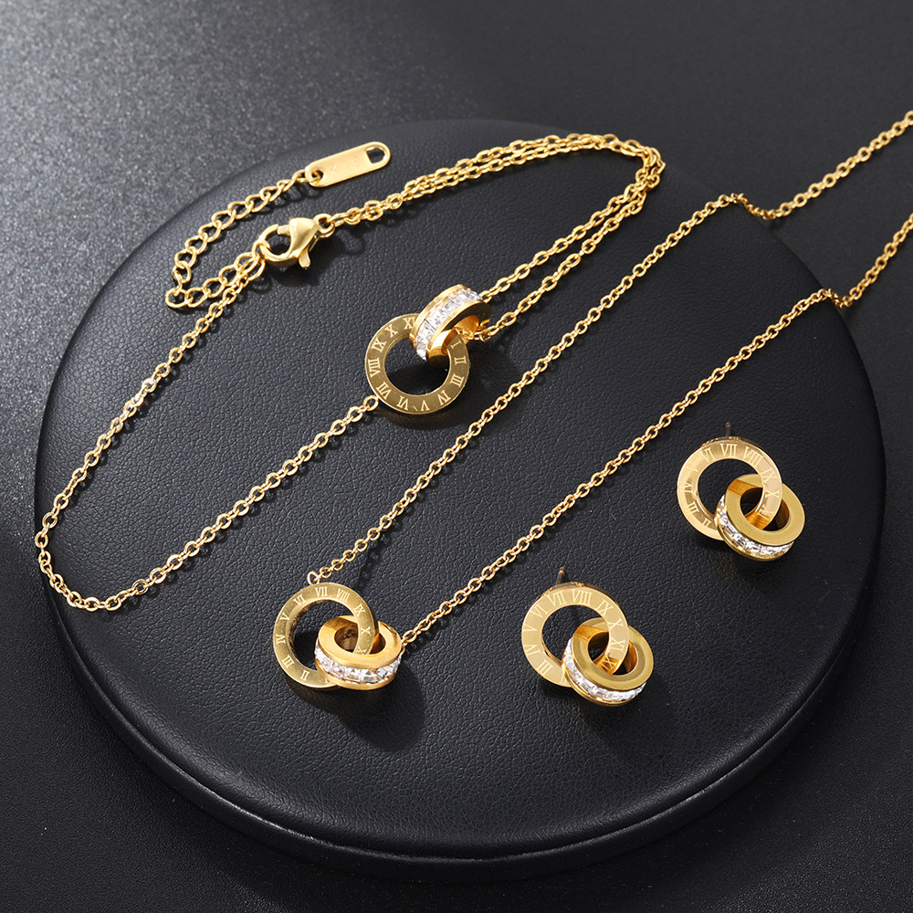 luxury roman numeral jewelry set – stainless steel elegant necklace & bracelet