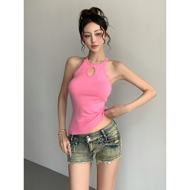 2026 Summer Neon Love Letter Teardrop-Shaped Hollow-Out Design "Multi-Layer Weave" Halter Neck Knitted Camisole Top 2026 Summer Neon Love Letter Teardrop-Shaped Hollow-Out Design "Multi-Layer Weave" Halter Neck Knitted Camisole Top